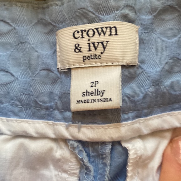 Womens scalloped blue and green shorts - Picture 2 of 4